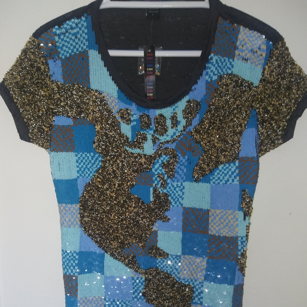 NWT OOAK G-Lish Vintage Patchwork sequins  beads embellished Earth global